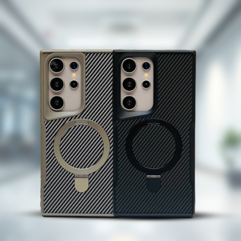 Luxury Carbon Fiber Pattern Bracket Cross-Border Case For Samsung Galaxy S24 Ultra S23 Ultra S22 Ultra