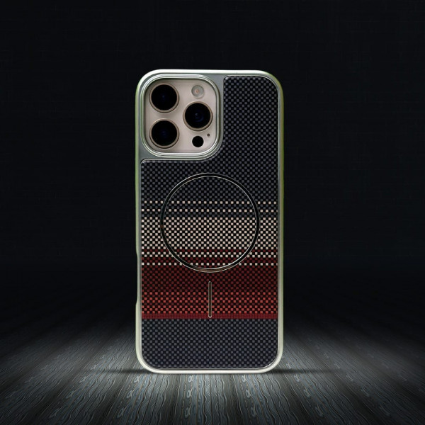 Business Carbon Fiber Striped Electroplated Silver Magnetic Case For iPhone