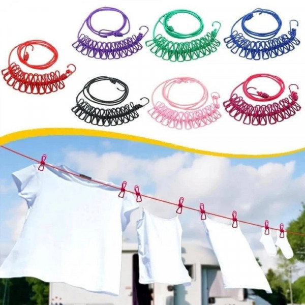Portable Multi-Functional Clothesline with 12 Clips