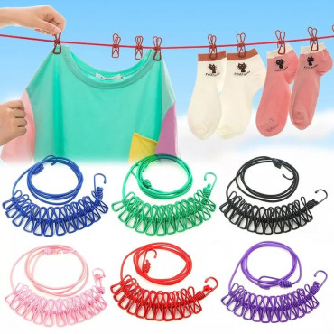 Portable Multi-Functional Clothesline with 12 Clips