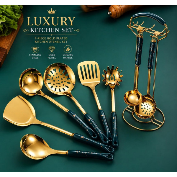 Stainless Steel 7-Piece Gold Plated Kitchenware Set 