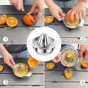 "Stainless Steel Manual Hand Citrus Juicer with Bowl Storage Container"