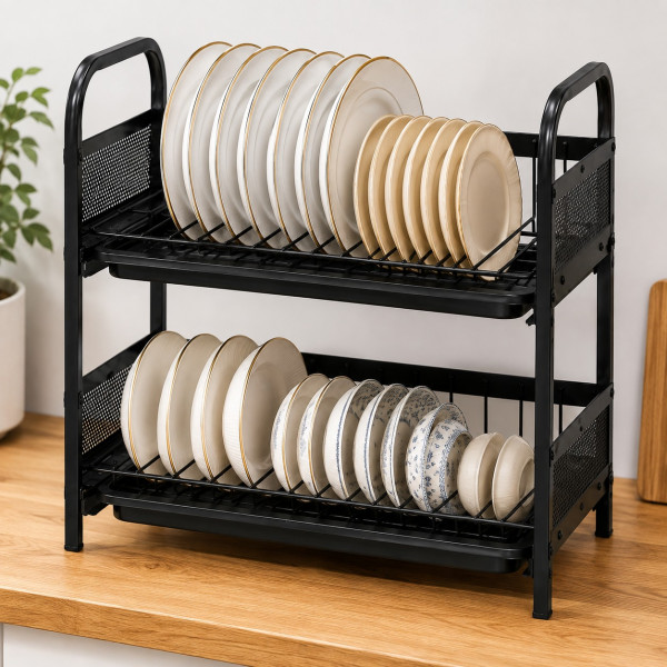 2-Layer Dish Drying Rack – Strong Metal Kitchen Organizer
