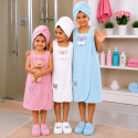 Kids Soft Bath Towel Dress Set with Head Towel & Slippers