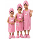 Kids Soft Bath Towel Dress Set with Head Towel & Slippers